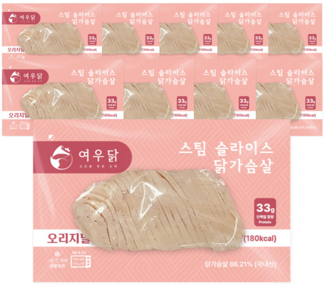 여우닭 스팀 슬라이스 닭가슴살 오리지널, 150g, 10개