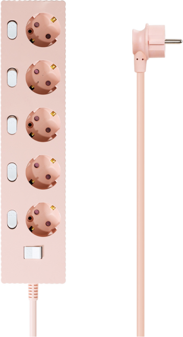 파워존 4000W 고용량 웨이브 개별스위치 과부하차단 5구 멀티탭 콘센트 50cm 1.5m 3m 5m 7m, 개별스위치 5구3m 파스텔핑크, 1개