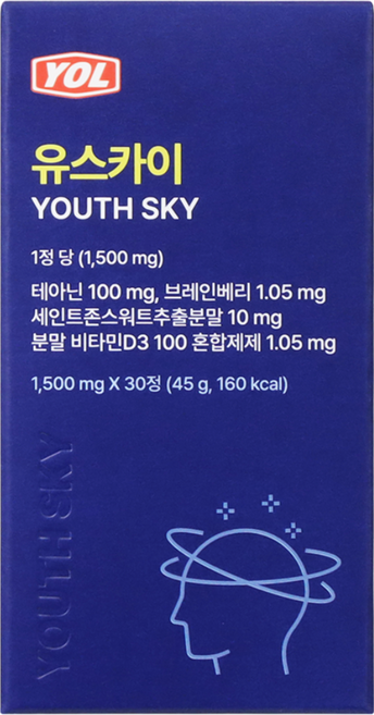 YOL 유스카이 L-테아닌 100mg 수험생 학생 스트레스케어 집중력 영양제 기억력 개선 긴장완화 공부 영양제 ADHD 청소년, 1박스, 30정