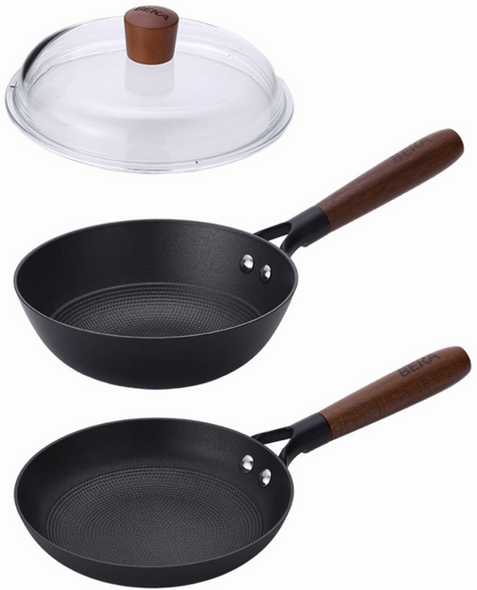 BEKA 베카 시즈닝 무쇠 20cm 팬 3종 세트, 1개, 20cm프라이팬+20cm궁중팬+20cm유리뚜껑, 혼합색상