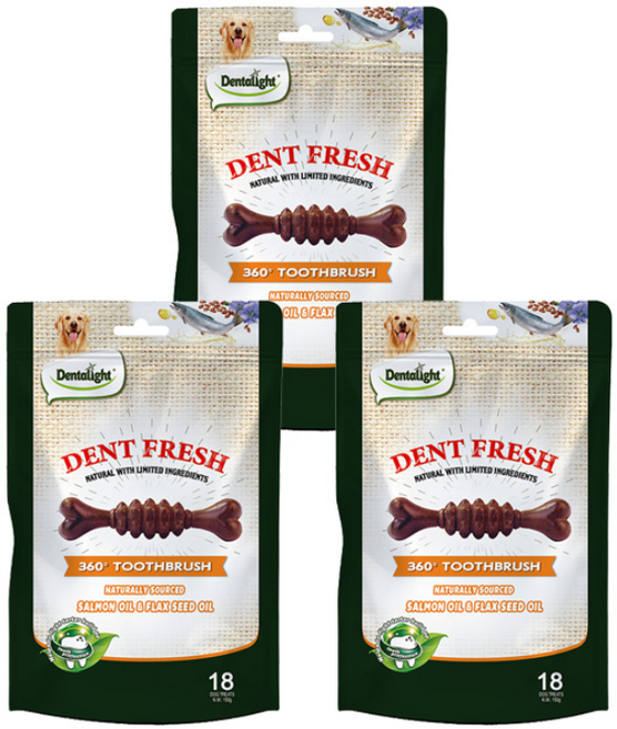 덴탈라이트 강아지 덴탈 프레쉬 360도 칫솔 덴탈껌, 모질개선, 150g, 3개