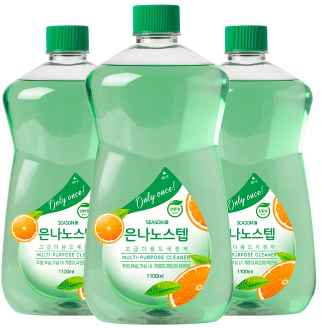 은나노스텝세정제3 [알뜰리필세트] 은나노스텝 시즌3 다용도, 1100ml, 3개
