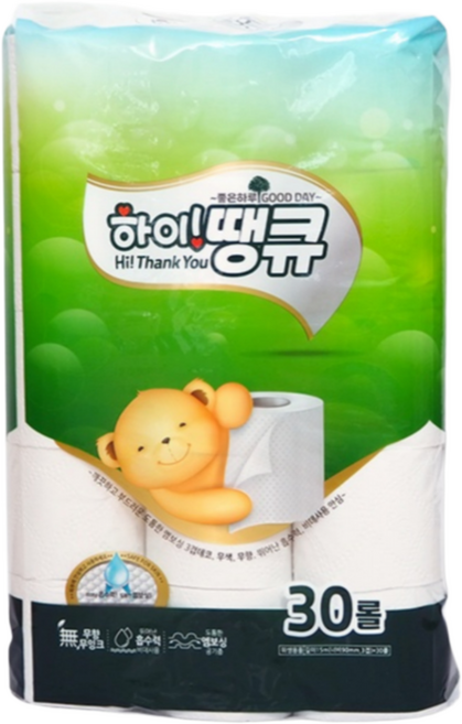 하이! 땡큐 롤 화장지 3겹 / 먼지날림 저감 무향 무잉크 도톰한 엠보싱 뛰어난 흡수력, 1개, 30롤