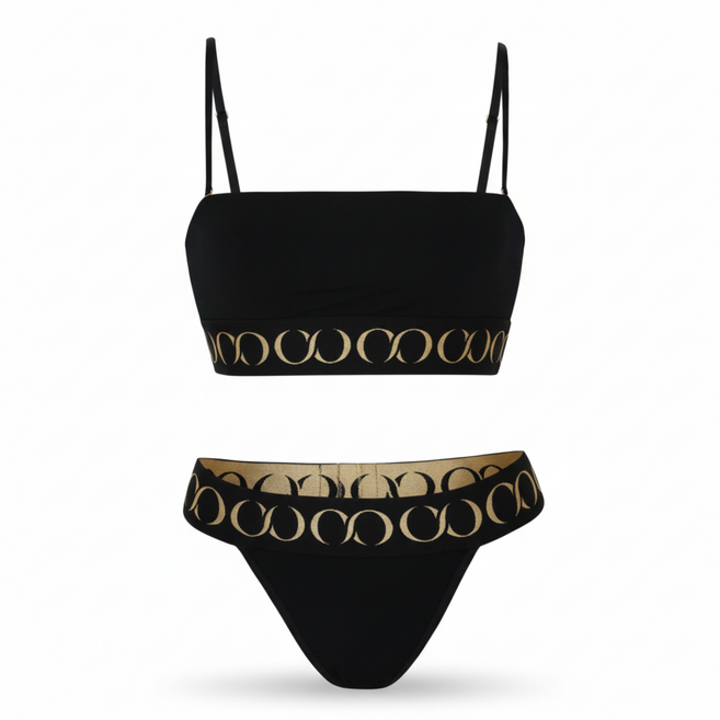 키세 뫼비우스 골드 로고 여성 바디프로필 튜브탑 브라팬티 세트 명품 속옷 블랙