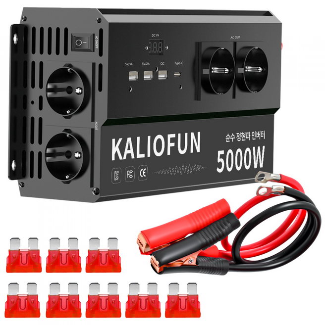 차량용 순수 정현파 인버터 4구 출력 캠핑용 KC인증 12V 220V 60Hz, 12V 5000W, 1개