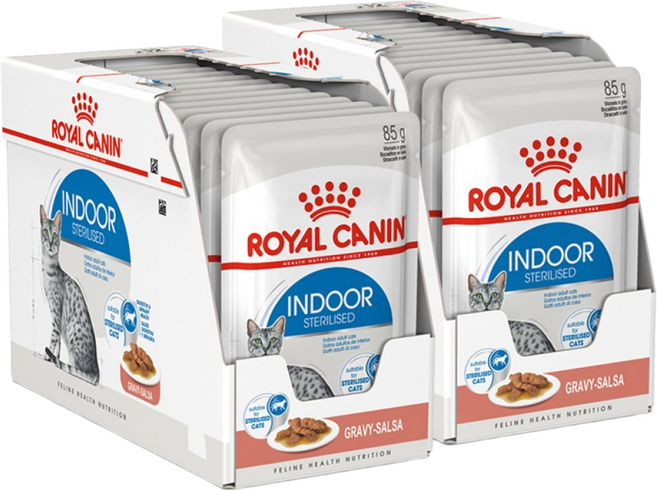 로얄캐닌 어덜트 고양이 그레이비 인도어 습식 파우치 사료, 닭+돼지, 85g, 24개