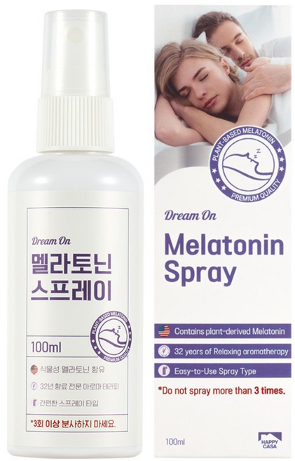 해피카사 드림온 멜라토닌 수면 룸 스프레이 식물성 아로마 테라피, 1세트, 100ml