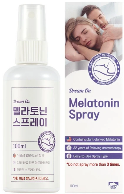 해피카사 드림온 멜라토닌 수면 룸 스프레이 식물성 아로마 테라피, 1세트, 100ml - 쿠팡