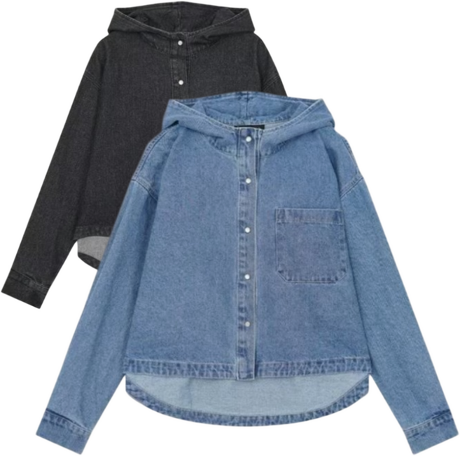 코데즈컴바인 여성 데님 점퍼 봄 간절기 언발 후드 청자켓
