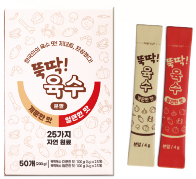 [생활팩토리] 뚝딱육수 분말 스틱 4g 개운한맛+얼큰한맛 간편 육수 조미료+뚝딱국수 3kg 증정, 400g, 1세트