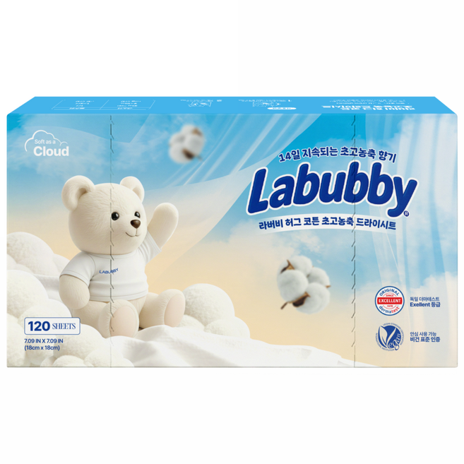 라버비 독일더마 비건인증 초고농축 건조기용 드라이시트 허그코튼, 1개, 120개입