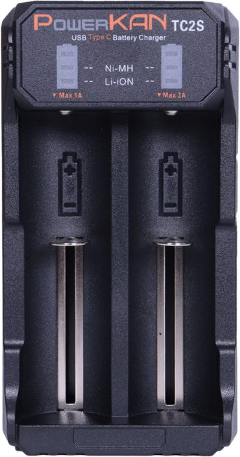 POWERKAN 2A 고속충전기 리튬이온 니켈수소 겸용 배터리 충전기 3.7V Li-ion 1.2V Ni-MH TC2S 건전지 충전 AA AAA 18650 과충전방지 LED표시, 1개