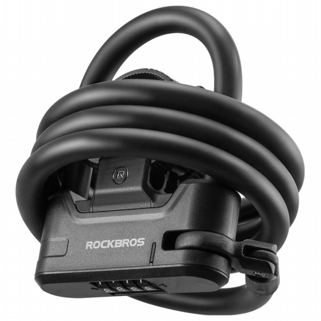 락브로스 킥보드 번호 자물쇠 자전거 자물쇠 거치대 포함 세트, 블랙, 1개