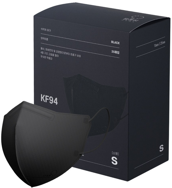 [1+1] 맘편히 KF94 소형 마스크 25매 2종(블랙 그레이) 개별포장, 1개, 1+1 블랙 소형 (27년 11월)