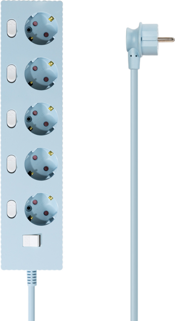 파워존 4000W 고용량 웨이브 개별스위치 과부하차단 5구 멀티탭 콘센트 50cm 1.5m 3m 5m 7m, 개별스위치 5구5m 파스텔블루, 1개
