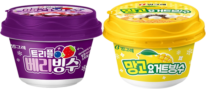 빙그레 아이스크림 빙수 2종 혼합 12개입 (트리플베리6 망고요거트6), 240ml