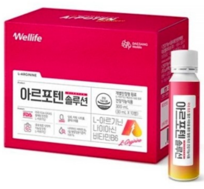 [대상 웰라이프] 아르포텐 솔루션 1박스 4주분 식약처 인정 L 아르기닌 혈액순환 혈행개선, 30ml, 1개