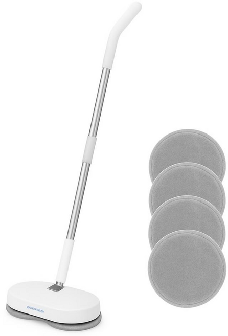 자동 물분사 듀얼 스핀 자동 물걸레 청소기 셀프 스텐딩 물걸레 패드 4개 제공, 화이트, 물걸레청소기