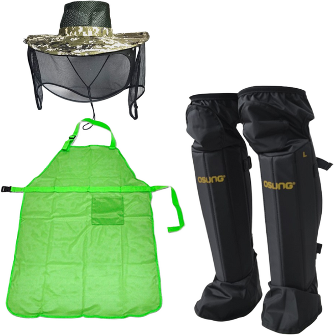 ZEU 예초기 안전장구 3종세트 정글모 안면보호구 오성 무릎보호구 메쉬 앞치마