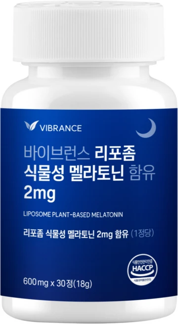 바이브런스 이중배합 식물성 멜라토닌 2mg 미국산 리포좀 원료 함유, 1개, 30정 - 쿠팡