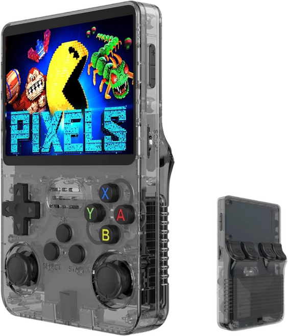 네버폴드 R36S 레트로 휴대용 게임기 한국어지원 대용량배터리 2만가지게임, 128GB, 블랙