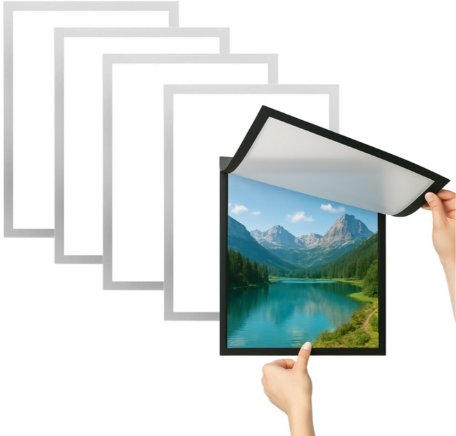 피앤도제 접착식 게시판 무타공 자석 액자, 5개, 실버