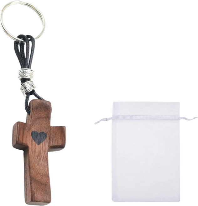 미니 원목 십자가 손기도 키링, 1개, 이미지