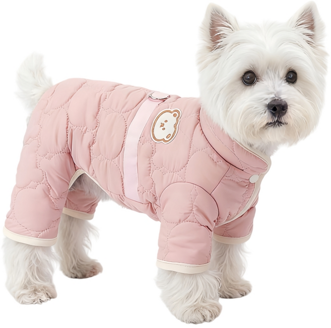 메이썬 강아지 패딩 일체형 반려동물 겨울옷 올인원 두꺼운 기모 방한복 애견옷, 1개, 핑크