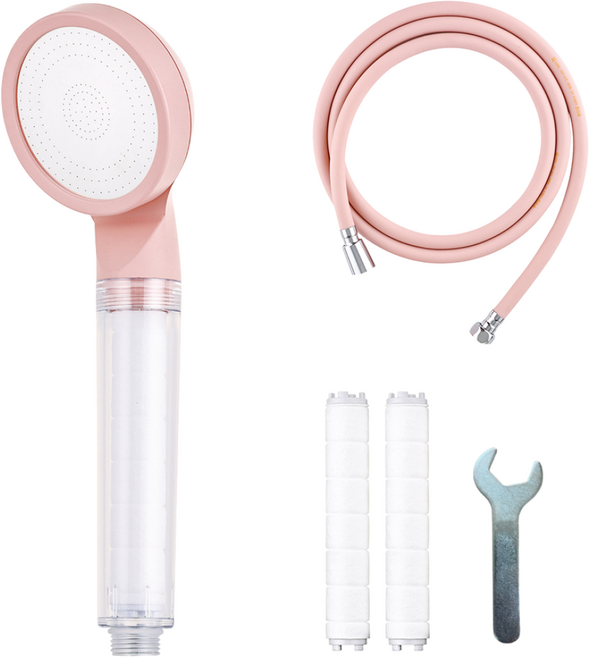 바스럽 국산 파스텔톤 필터 샤워기세트 1.5M [컬러 필터샤워기+PVC 샤워호스+필터 2p+스패너], 핑크, 1개