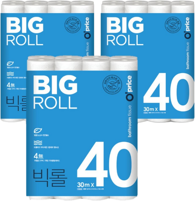 킴스클럽 OPRICE 빅롤화장지 3겹 30m, 40개입, 3개