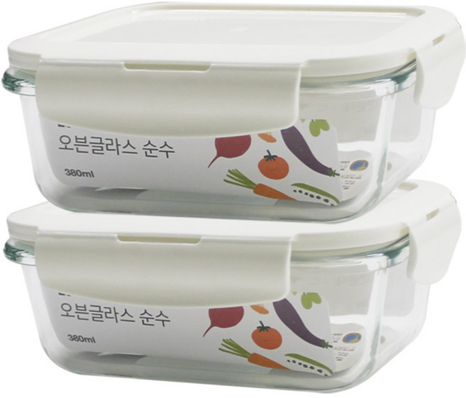 락앤락 유리밀폐용기 순수 오븐글라스 1+1 세트 글라스 내열유리 반찬통 전자레인지용기, 1세트, 오븐글라스 직사각 380ml 1+1