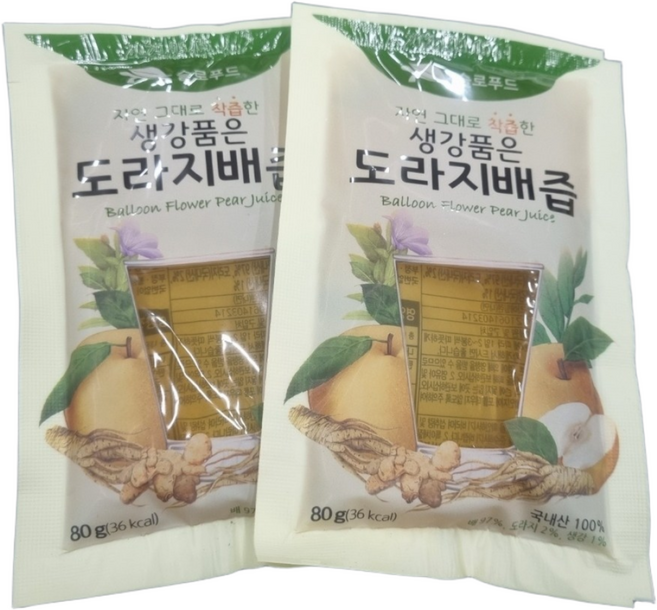 [파격 할인] 자연 그대로 착즙 생강 도라지배즙, 100개, 80ml