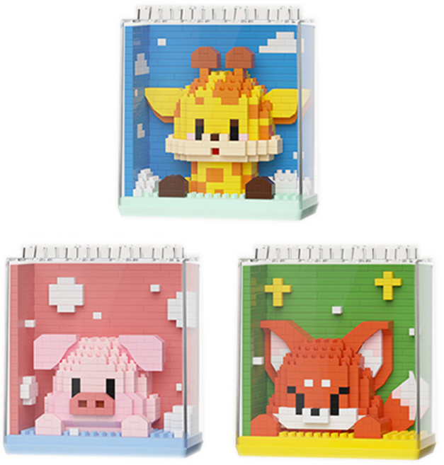 심아트 미니블럭 나노블록 동물 3종 D형, 1세트, 혼합색상