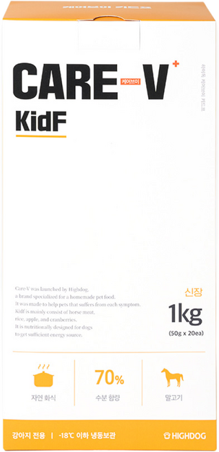 리뉴얼 하이독 신장 신부전 처방식 케어브이 키드프 동물병원 기호성좋은 사료 화식 1kg, 말, 50g