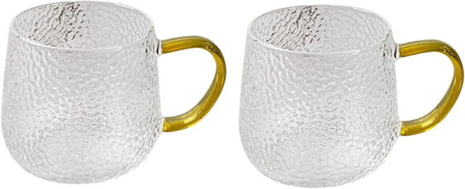 이태리 am 내열강화유리 해머톤 글라스 머그컵 머그잔 유리잔 유리컵 커피잔 물잔 물컵, 옐로우, 2개, 350ml 글라스