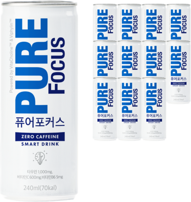 서울대밥스누 퓨어포커스 디카페인 에너지 드링크 에너지음료, 240ml, 12개
