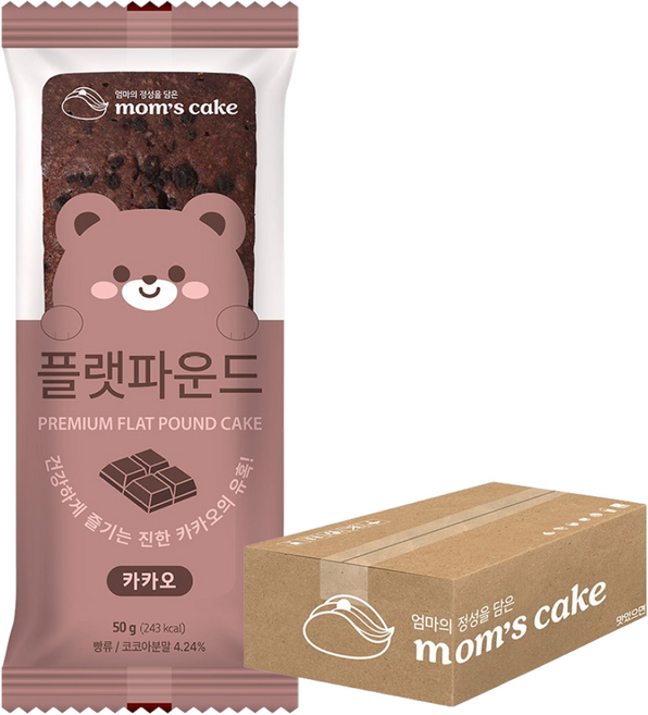 맘스케이크 오븐에 구운 플랫파운드 간식 식사대용 하루 한 조각 디저트 대용량 카카오, 100개, 50g