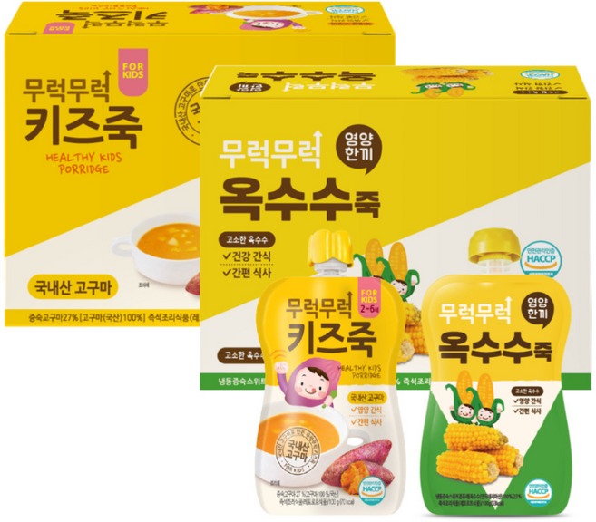 이유케어스 유아용 무럭무럭 키즈죽 고구마 7p + 옥수수 7p 세트, 고구마,옥수수, 1세트