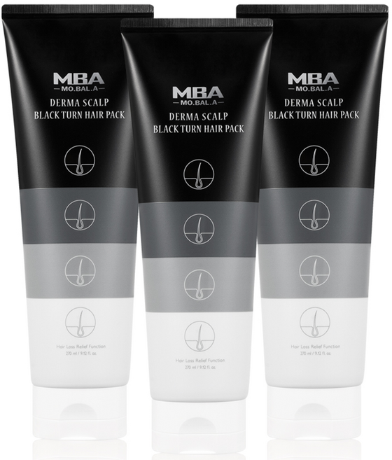 MBA 탈모완화 모발영양 집중케어 탈모케어 새치커버 모발아 더마 스칼프 블랙턴 헤어 팩 270ml, 3개