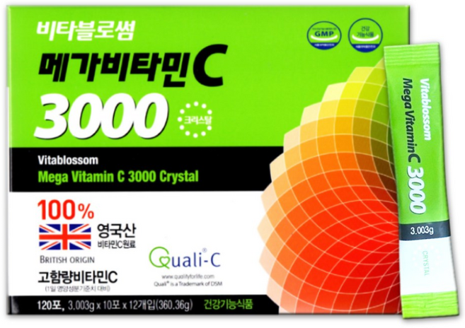BRITISH ORIGIN 영국산 고함량 비타민C 고함량 3000 비타블로썸 메가비타민 C 크리스탈 비타민C 120포, 1박스, 120회분