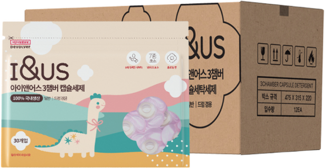 100% 국내생산 아이앤어스 3챔버 캡슐세제 30개입 12개 과일향 순한 중성세제