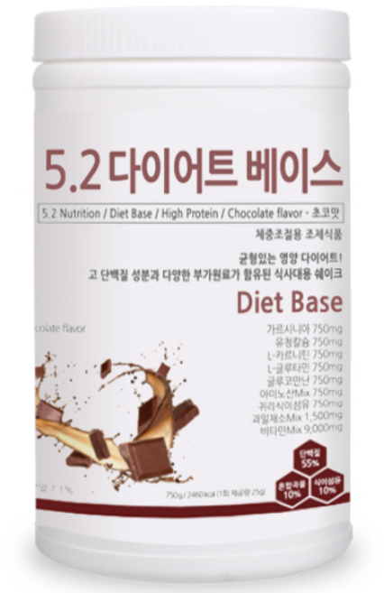 5.2 다이어트베이스 750g 초코맛 체중조절용 다이어트쉐이크, 1개, 상세 설명 참조