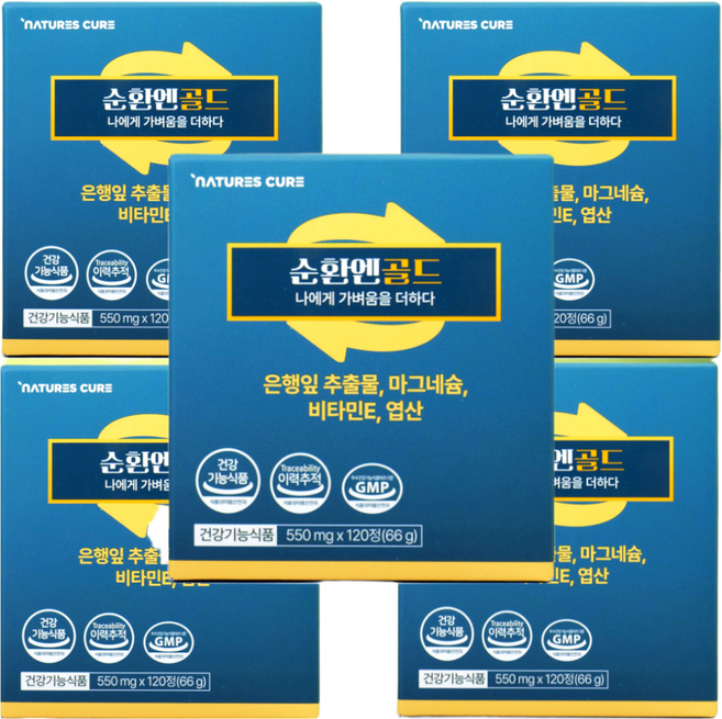 순환엔골드 순환엔 약사가만든 프리미엄 혈액순환건강기능식품 은행잎추출물 마그네슘 토코페롤 혈행 기억력개선에 도움, 5개, 120정