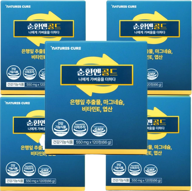 순환엔골드 순환엔 약사가만든 프리미엄 혈액순환건강기능식품 은행잎추출물 마그네슘 토코페롤 혈행 기억력개선에 도움, 5개, 120정 - 쿠팡