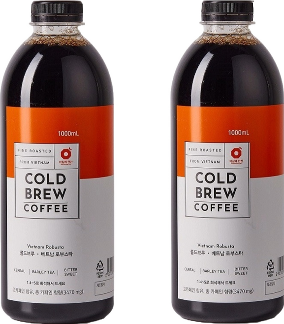 아침에한잔 로부스타 더치커피 콜드브루 원액, 2개, 1l, 1개입