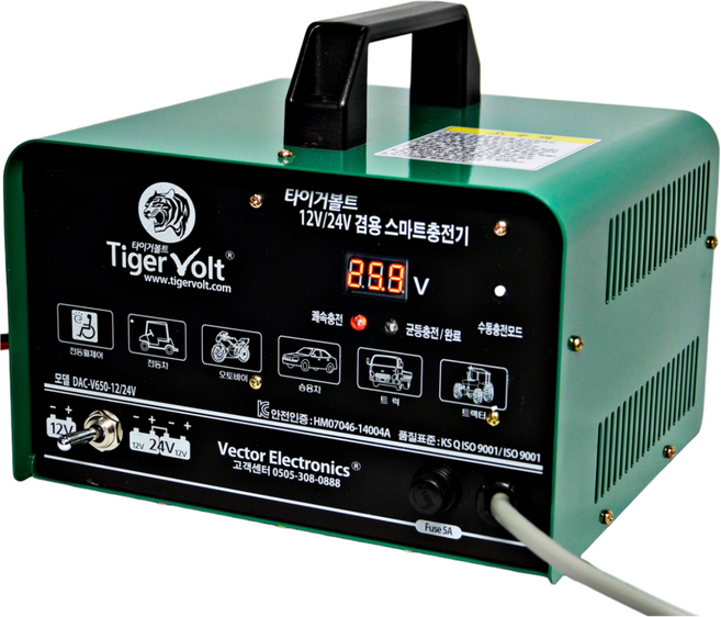 12V + 24V 겸용 자동 충전기 타이거볼트 DAC-650-1224V, 1개