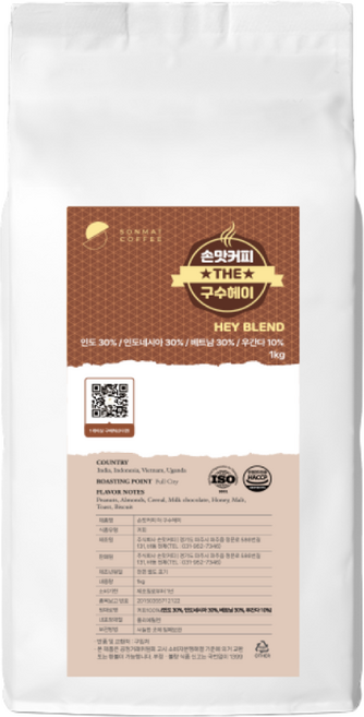 [원두커피 무료배송] 갓 볶은 신선한 원두커피 더 구수한향미 (홀빈) / 손맛커피 전용원두 더 구수헤이 (THE), 1kg, 1개, 홀빈(분쇄안함)