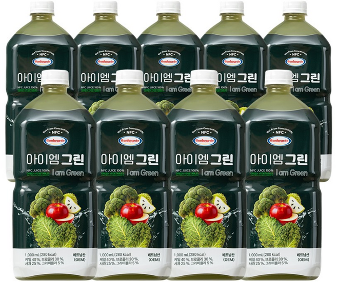보넬드 아이엠 그린 100% NFC 착즙주스, 9개, 1L