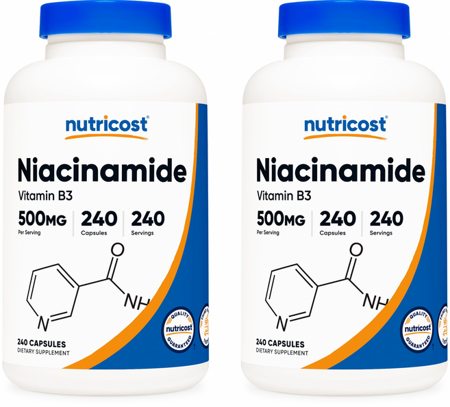 Nutricost Niacinamide (Vitamin B3) 뉴트리코스트 나이아신아마이드 비타민B3 500mg 240캡슐 2팩, 240정, 2개