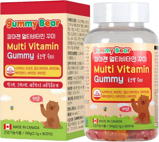 파마젠 멀티비타민90꾸미(3개월분) 8종비타민 캐나다산 딸기 오렌지 레몬맛 농축주스 천연향료 식물성펙틴 이중안전캡, 90정, 1개 - 쿠팡